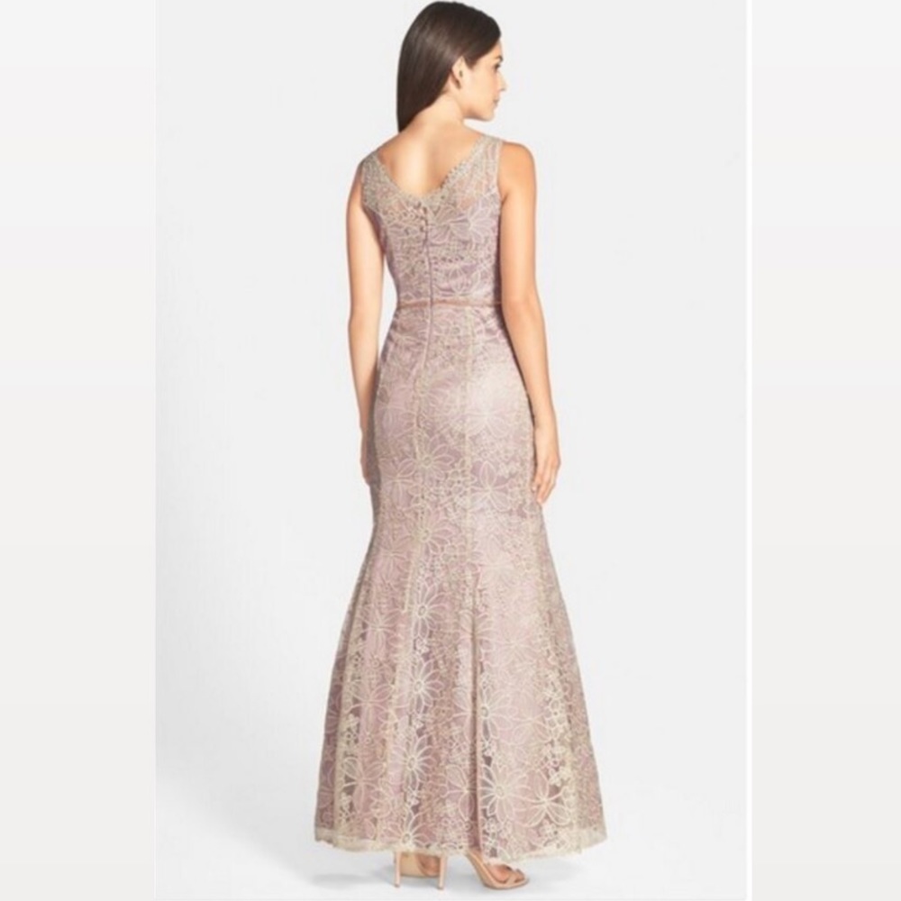 JS Collections Floral Embroidered Mesh Illusion Mermaid Gown - Picture 3 of 10